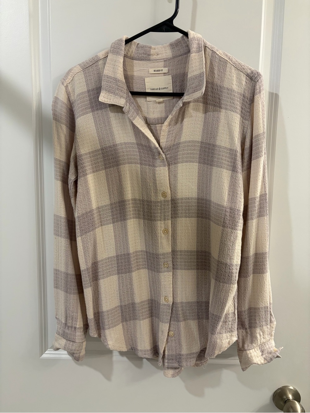 Relaxed Plaid Button-Up Shirt in Beige and Light Taupe
